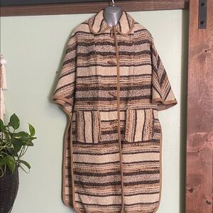 1970s vintage cape coat Striped Brown and Cream Women's Cape